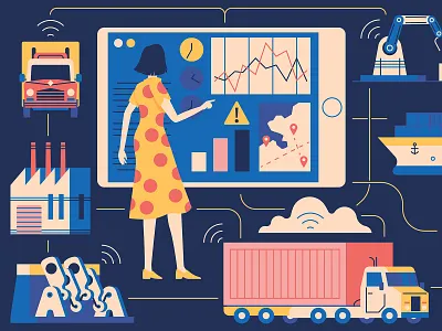 Digitisation character characterdesign cranes data design digitisation drawing editorial flat graphic illustration iot ipad retro ships technology trucks vector