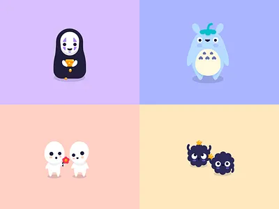 Hayao Miyazaki animal anime character cute design flat hayao miyazaki illustration illustrator kawaii kodama noface spirited away star totoro vector