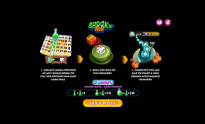 Info Dice game tutorial popup bingo casino design illustration ui ux