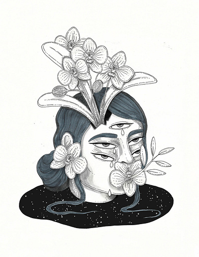 Injured ale de la torre art artwork copicmarkers drawing flower flowers girl illustration illustration art ink inktober inktober2019 stars