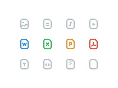 Juicy File Icons code doc documents excel file icon file types icon icon set iconography juicy music outline icon pdf powerpoint ppt rounded corners text file video word zip archive