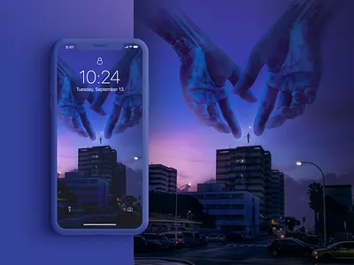 Lifted dude wallpaper city daniel digital digital art dziuba elevated floating hand hands illustration lift man mobile night noir sky sunset wallpaper