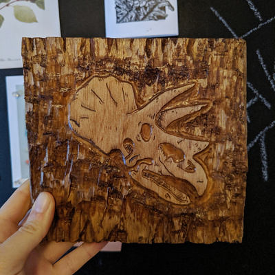 Triceratops skull wood carving art artist carved carving dinosaur wood wooden woodworking