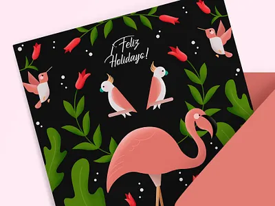 Feliz Holidays! affinity designer birds flamingo greeting card holiday illustration jungle vector