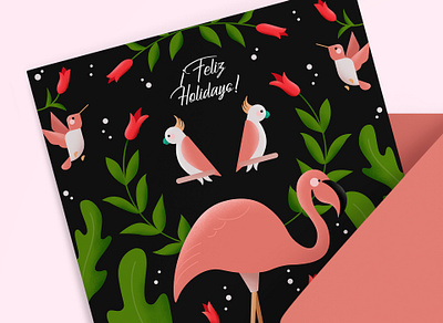 Feliz Holidays! affinity designer birds flamingo greeting card holiday illustration jungle vector