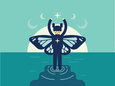 Judgement butterfly logo illustration lunar moonlight rebirth tarot card vector