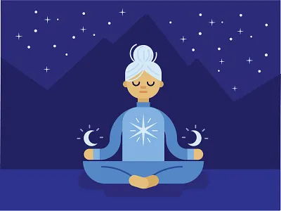 The Hermit illustration moon mountains outdoors stars vector yoga
