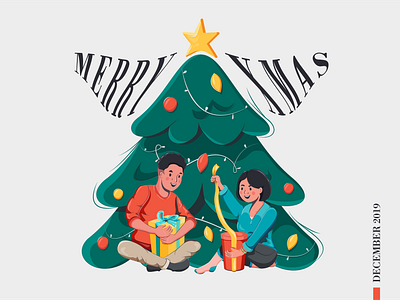 Boxing Day boy character christmas couple design digital art female festive gifts girl illustration love male man ornaments people presents tree typogaphy woman