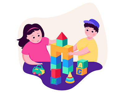 Kids Playing app character children flat illustration minimal proccreate toys ui ux web