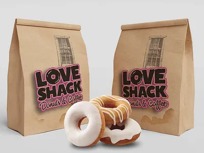 Love Shack Bags yep bag design branding coffee cup coffee shop coffeeshop design donut donuts funny packaging design