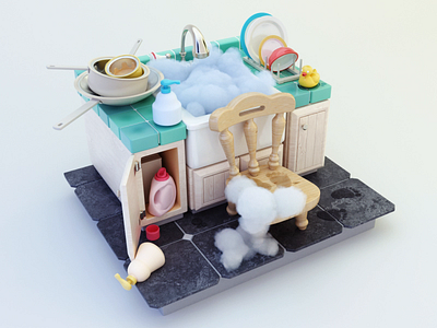 "I'm helping!" 3d c4d c4dart cute kitchen model sink turntable