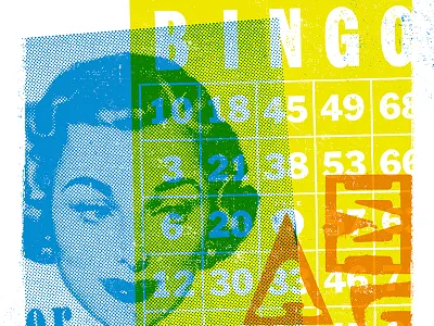 B I N G O ! art blue collage creative design flat graphic design overprint poster texture typography yellow. orange