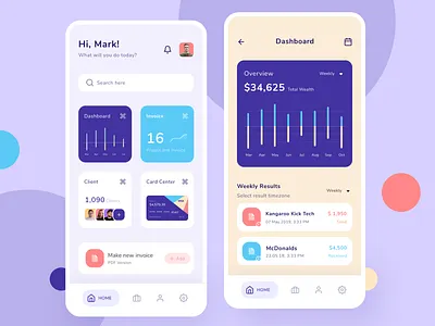 Invoice Application app bills bussiness card chart dashboard design finance graph invoice mobile money pay send uiux