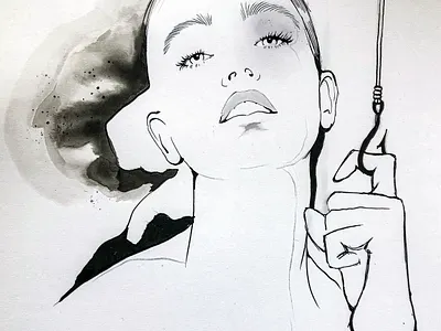 on a hook characters fashion fashion illustration female girl illustration ink ink illustration portrait sketch