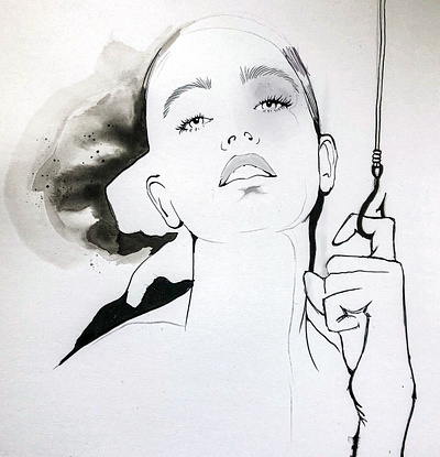 on a hook characters fashion fashion illustration female girl illustration ink ink illustration portrait sketch