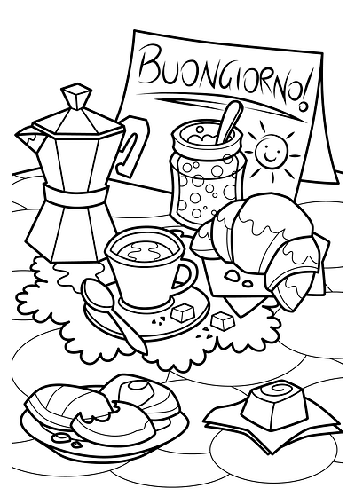 italian breakfast - coloring book adobe illustrator breakfast coloring book coloring page design illustration illustrator italy vector