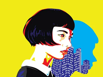 Fresh Fruit cityscape girl illustration shadow vector window