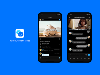 YUNI iOS Dark Mode chat interface logo photos ui ui design video