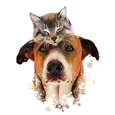 Henry and Baloo adobe photoshop art artist cats character design design digital art dog illustration portrait