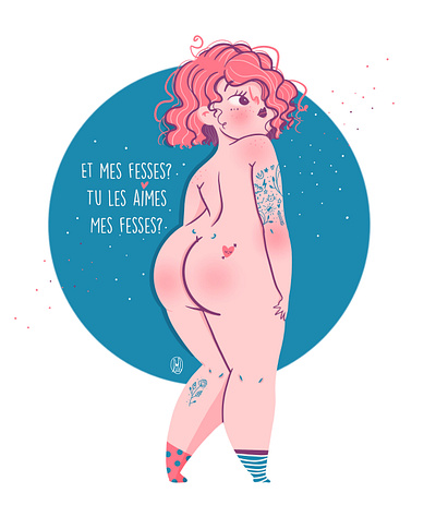 Tu les aimes mes fesses ? bodypositive booty character closeup curve curvy cute digital illustration digitalart illustration kinky procreate procreate art selflove tattoo