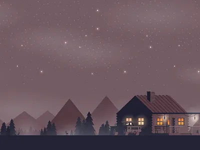 Hunting house car forest home house hunting illustration night sky stars vector