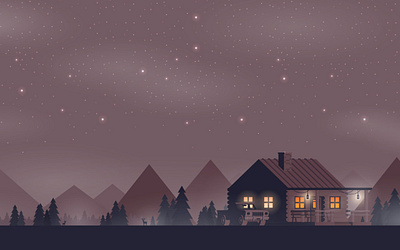 Hunting house car forest home house hunting illustration night sky stars vector