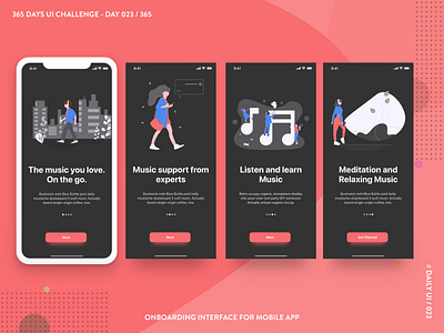 365 DAYS UI CHALLENGE | DAY 23 / 365 | Onboarding 365daysuichallenge app app sliders concept daily ui mobile app music music app onboarding tutorials ui ux walkthrough