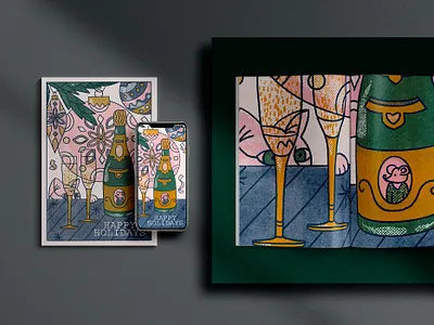 2020NY cat champagne holiday illustration mouse new year pink snow snowflake toys