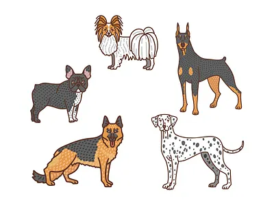Dogs 3 animal dalmatian doberman dogs doodle french bulldog german shepherd graphic illustration ipad papillon pets procreate vector