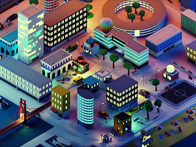 Polywork City at Night 3d animation blender city city illustration illustration isometric low poly lowpoly lowpolyart render