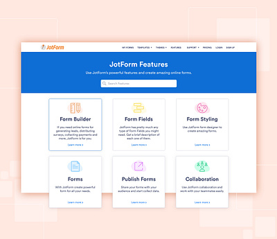 Feature Page Design branding design feature page features form graphic design jotform landing online form ui ui design uiux website