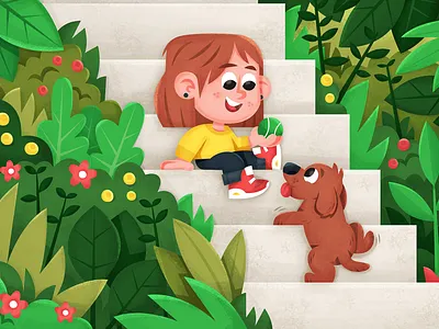 stairs! character children book illustration illustration skwirrol vector