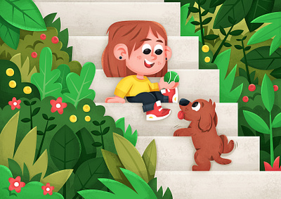 stairs! character children book illustration illustration skwirrol vector