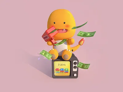firy c4d character cinema4d cute fire friend illustration money moneygun