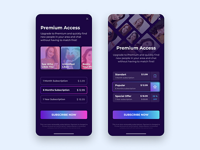 Subscription screens. Dating App app dating datingapp design mobile ui