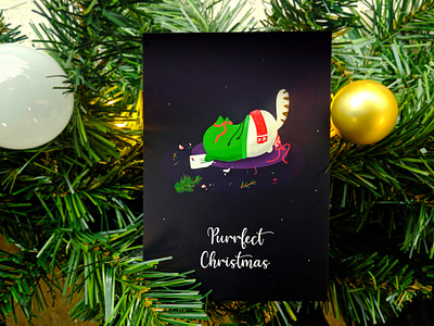 Purrfect Christmas art card cat christmas christmas card design hike one holidays2019 illustration postcard visual design xmas