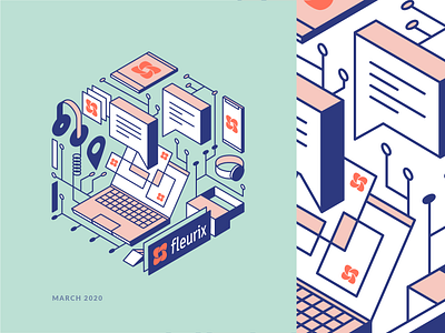 Connecting circuits cube digital flat fleurix graphic illustration isometric linear media pastel social technology