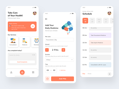 Medical App - Concept app app design daily ui dribbble health healthcareit medicine mobile ui okoslam patient reminder schedule service