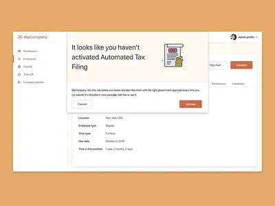 Pop Up / Overlay #016 #DailyUI alert daily 100 challenge dailyui dailyui016 hr software interface overlay payroll pop up small business ui