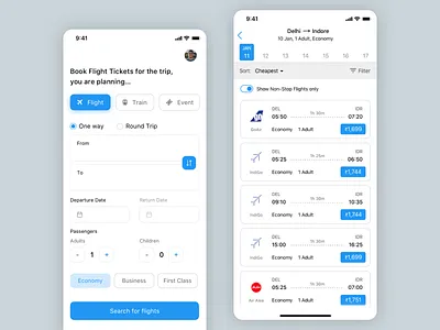 Booking App Concept - Flights, Train & Event Tickets design flight booking iphone x sketch ui