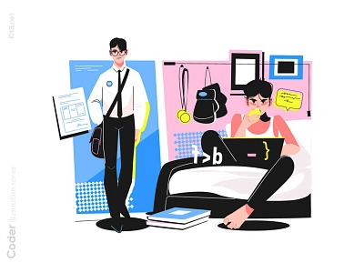 Programming school student illustration character flat illustration kit8 man programming school student uniform vector