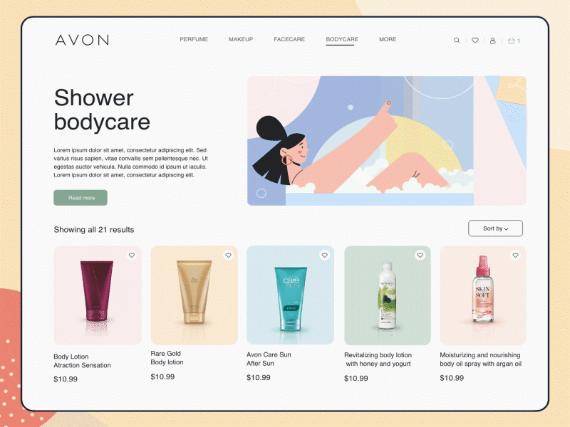 Concept Design for AVON abstract animation app avocode avon bathroom body care clean cosmetics dashboad dribble flat flat illustration online store popular shop trend 2020 ui ux web