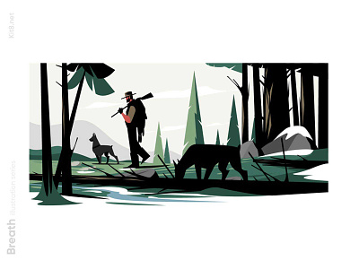 Hunter with gun and dogs illustration character dogs flat gun hunter hunting illustration kit8 man vector