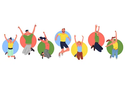 jumping people :) cartoon character colorful design flat fun girl happiness illustration jump party vector