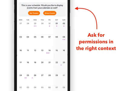 Design to ask for permissions directly when its needed calendar calendar design ios notification permissions