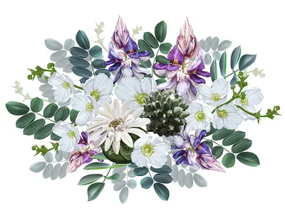 White flower and cactus bouquet card design floral flower greeting invitation nature textile vector wallpapers