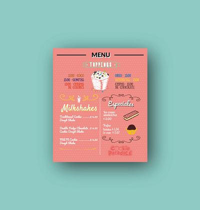 Cookie ParadICE Menu brand design brand identity branding chocolate cookie desert dough freelance freelancing graphic design graphicdesign icon illustration illustrator menu menu design milkshake restaurant restaurant branding startup