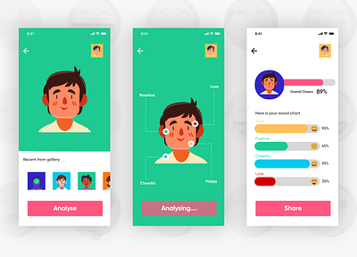 Mood Analysing App Concept animation dashboard design graphicdesign illustration iphonex landingpage list logo profile progress table ui vector