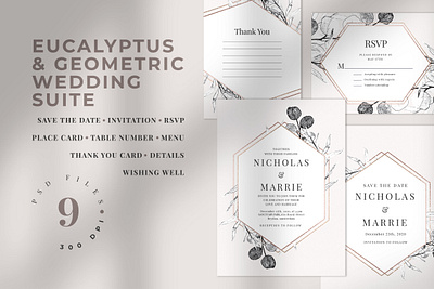 Eucalyptus & Geometric Wedding Suite blush card classy diy elegant eucalyptus feminine feminine design invitations invite minimal minimalist modern simple soft wedding wedding card wedding invitation wedding invite weddings