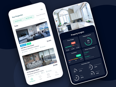 Real estate apartment app branding dark data design filters flat home icons inspiration list modern property real estate rent stats ui ux web